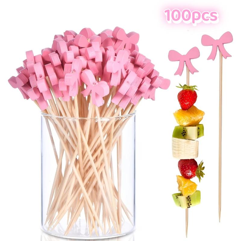 Centerpiece Stick - Wooden Bow Cocktail Picks 100Pcs Disposable